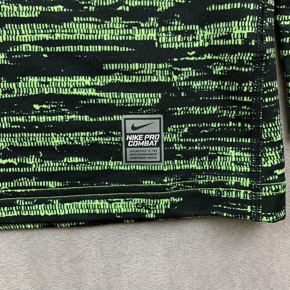 Nike Pro Combat Men Shirt Large Fitted Green Black Striped Hyperwarm Dri-Fit Max - Picture 4 of 10